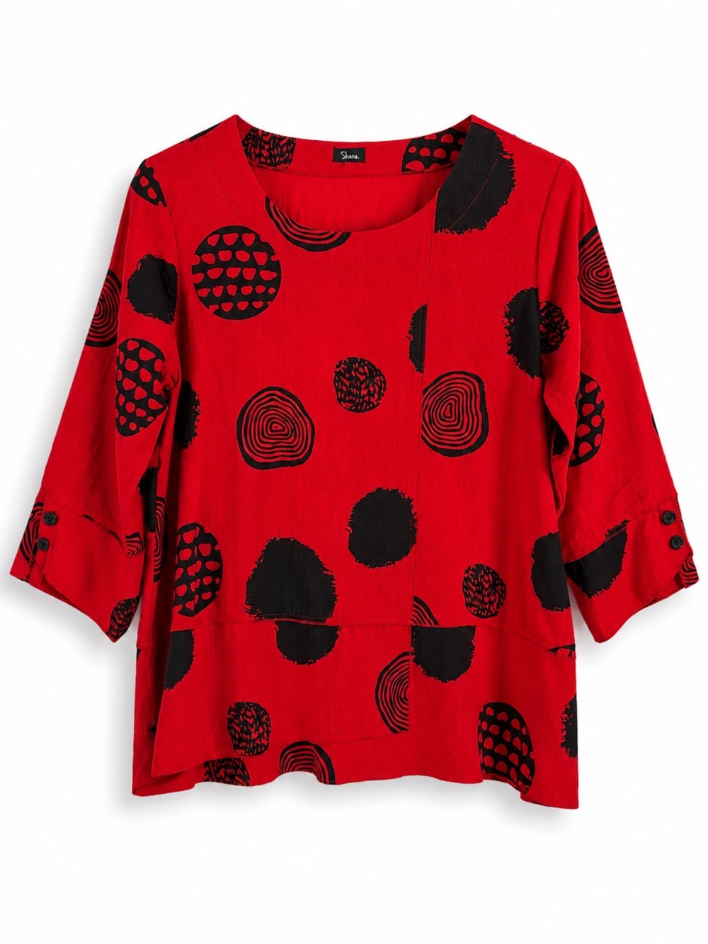 SHANA RED BLACK ART DECO LAGENLOOK SUMMER TO FALL WHISPY COMFY TUNIC TOP SZ L - Picture 3 of 6